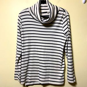 L L Bean navy and cream cotton cowl neck top